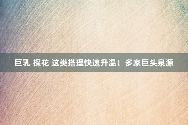 巨乳 探花 这类搭理快速升温！多家巨头泉源